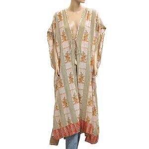 Free People Printed Long Kaftan Maxi Top Cover Up Kimono Oversized L NWD 283034